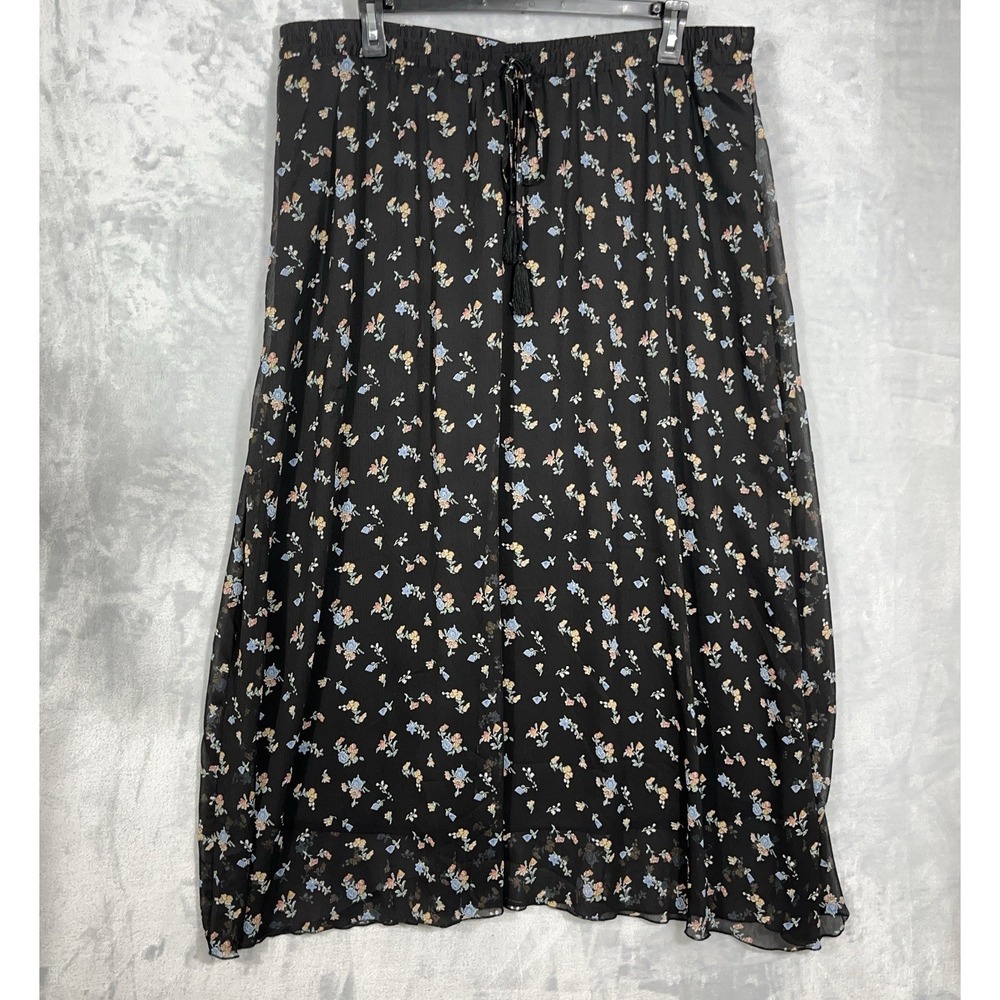 Maxi Skirt Dark Floral Chiffon Flowy Lined Pull On Whimsigoth 90s Romantic 2X